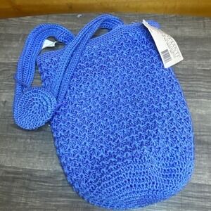 CARLO D SANTI Blue Crochet Shoulder Bag Round Pouch Zipper Coin Pouch NWT